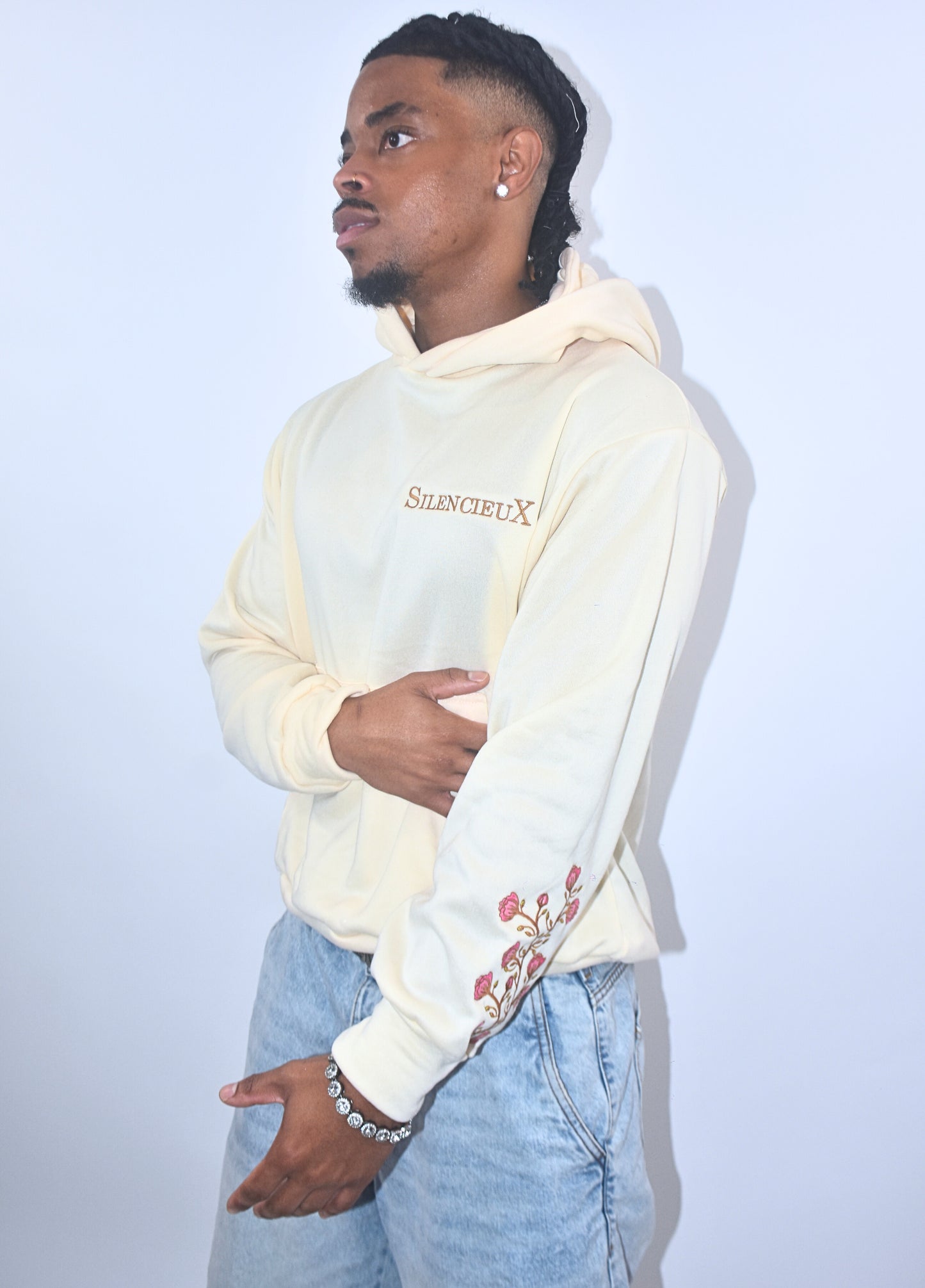 Eternal Bloom Hoodie Men – Beige, Handmade Limited Edition