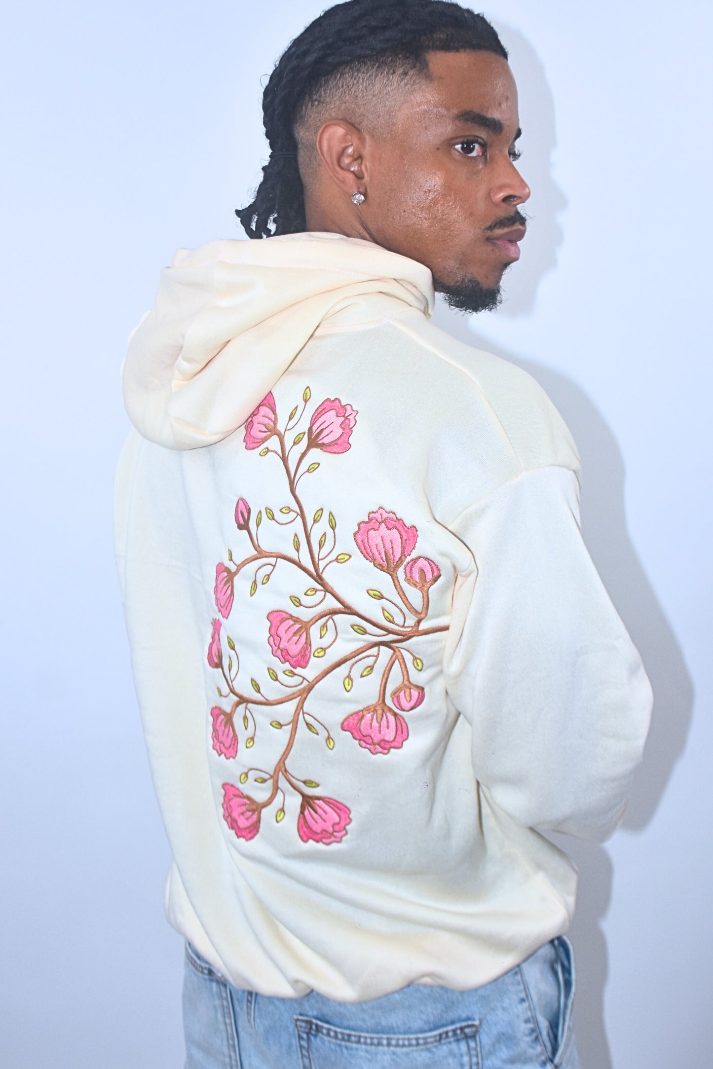Eternal Bloom Hoodie Men – Beige, Handmade Limited Edition