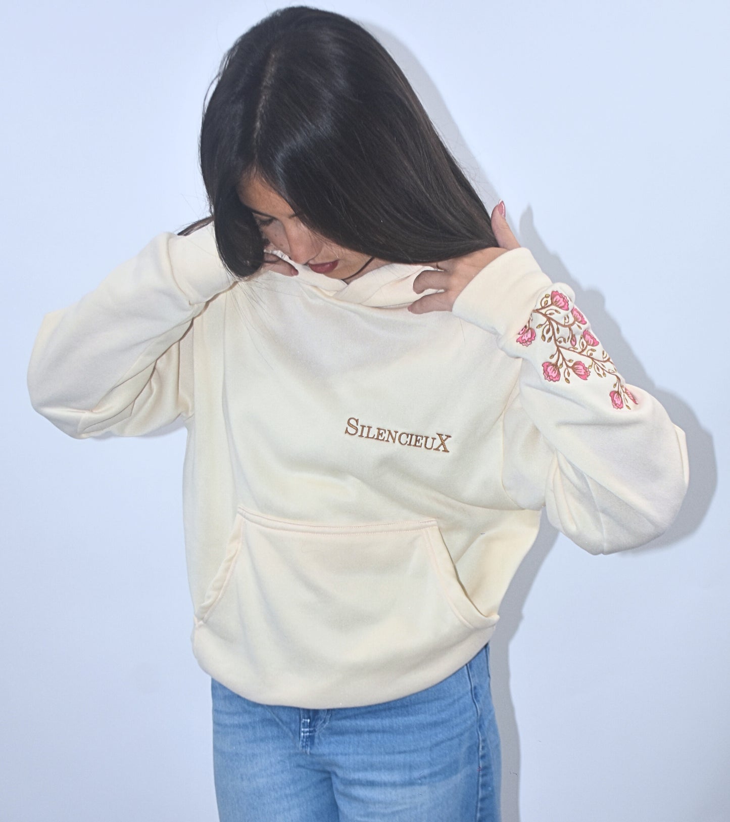 Eternal Bloom Hoodie Women – Beige, Handmade Limited Edition