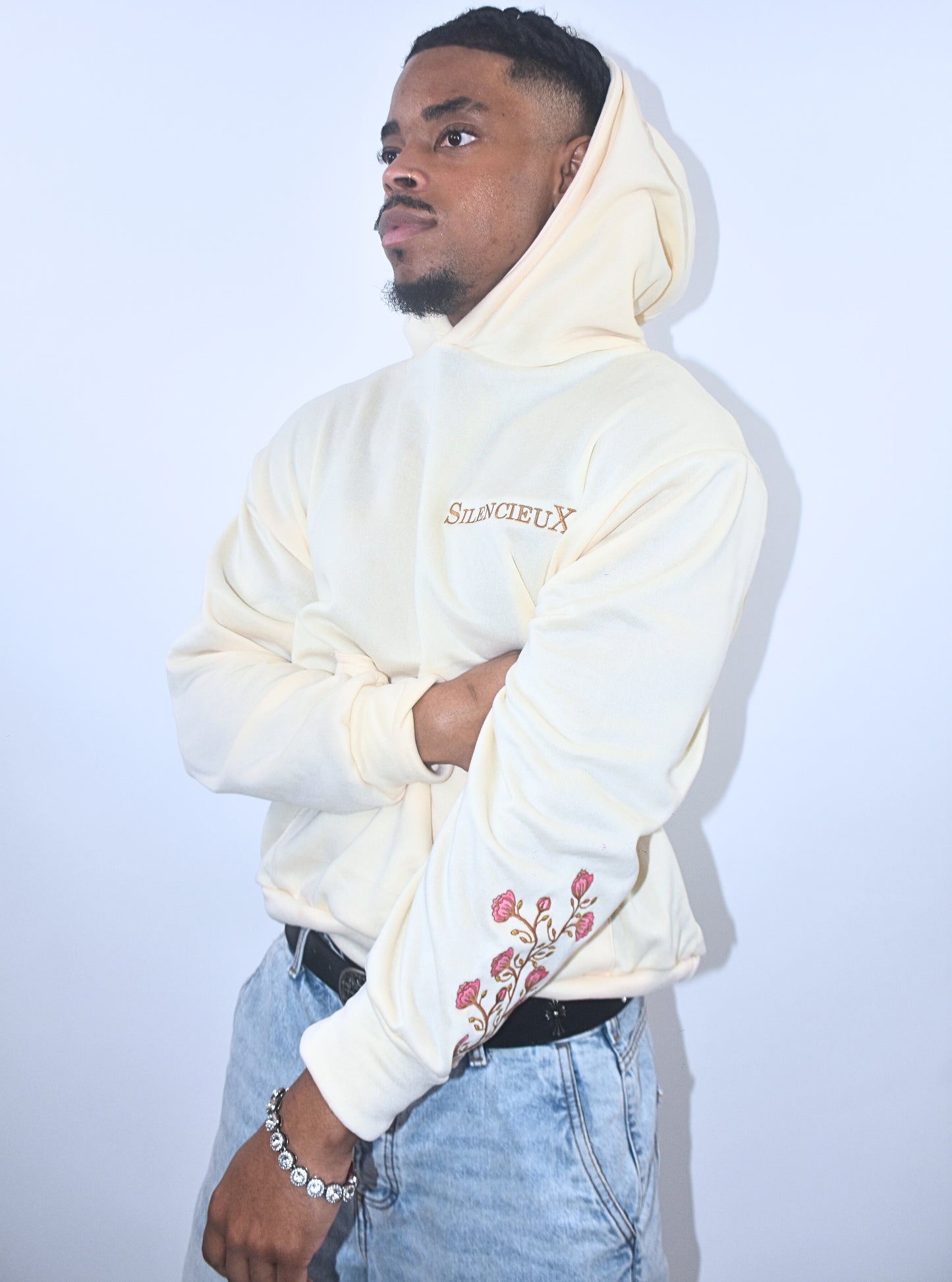 Eternal Bloom Hoodie Men – Beige, Handmade Limited Edition