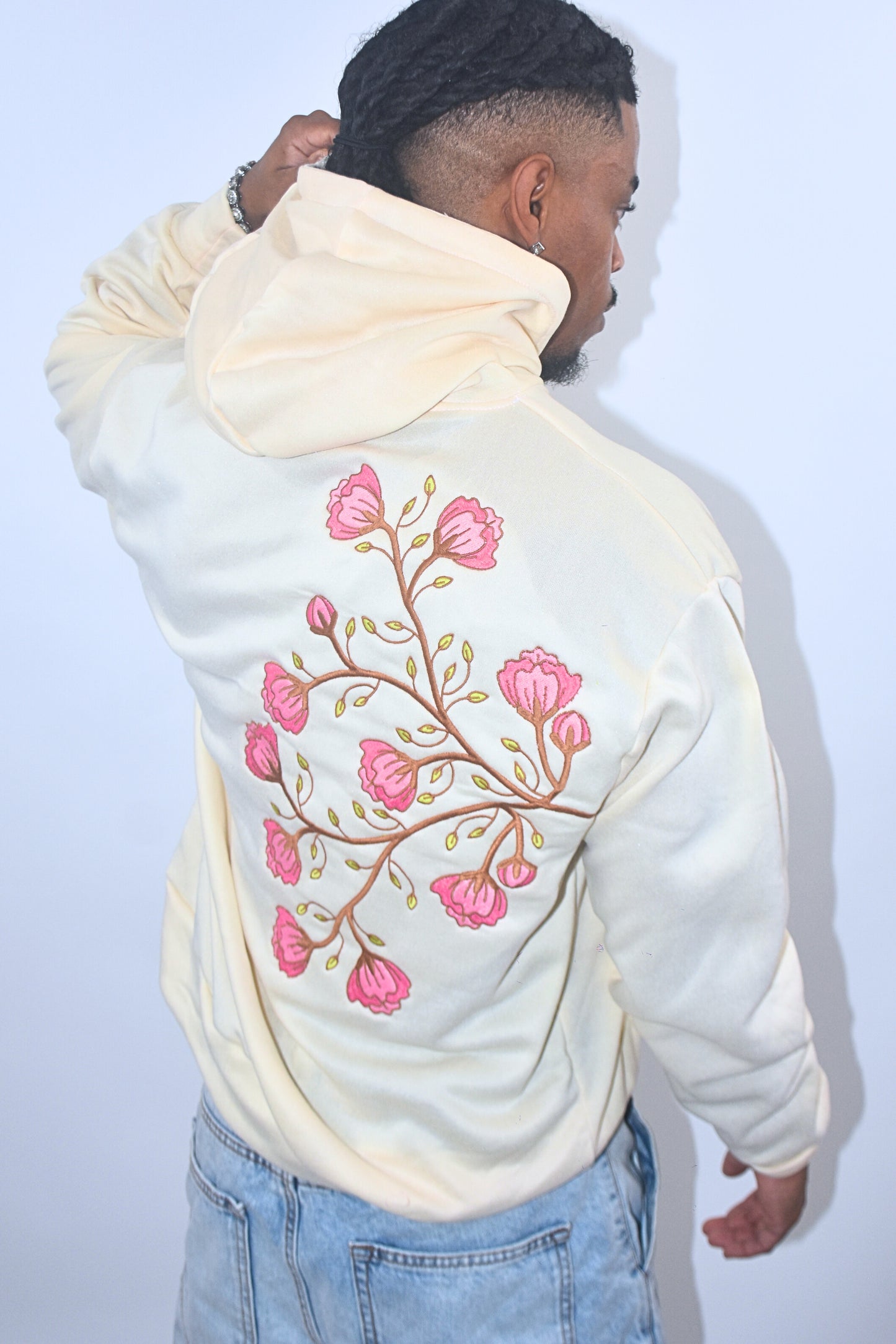 Eternal Bloom Hoodie Men – Beige, Handmade Limited Edition