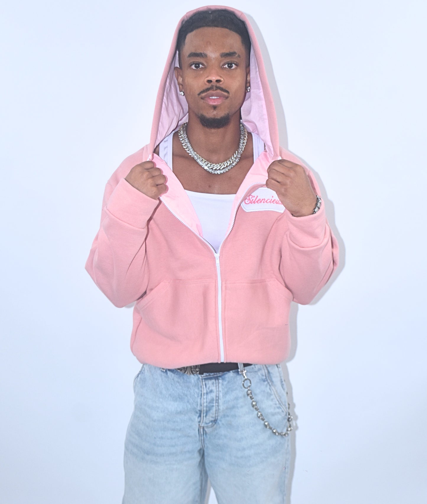 Aurora Hoodie Men – Light Pink, Handmade Limited Edition