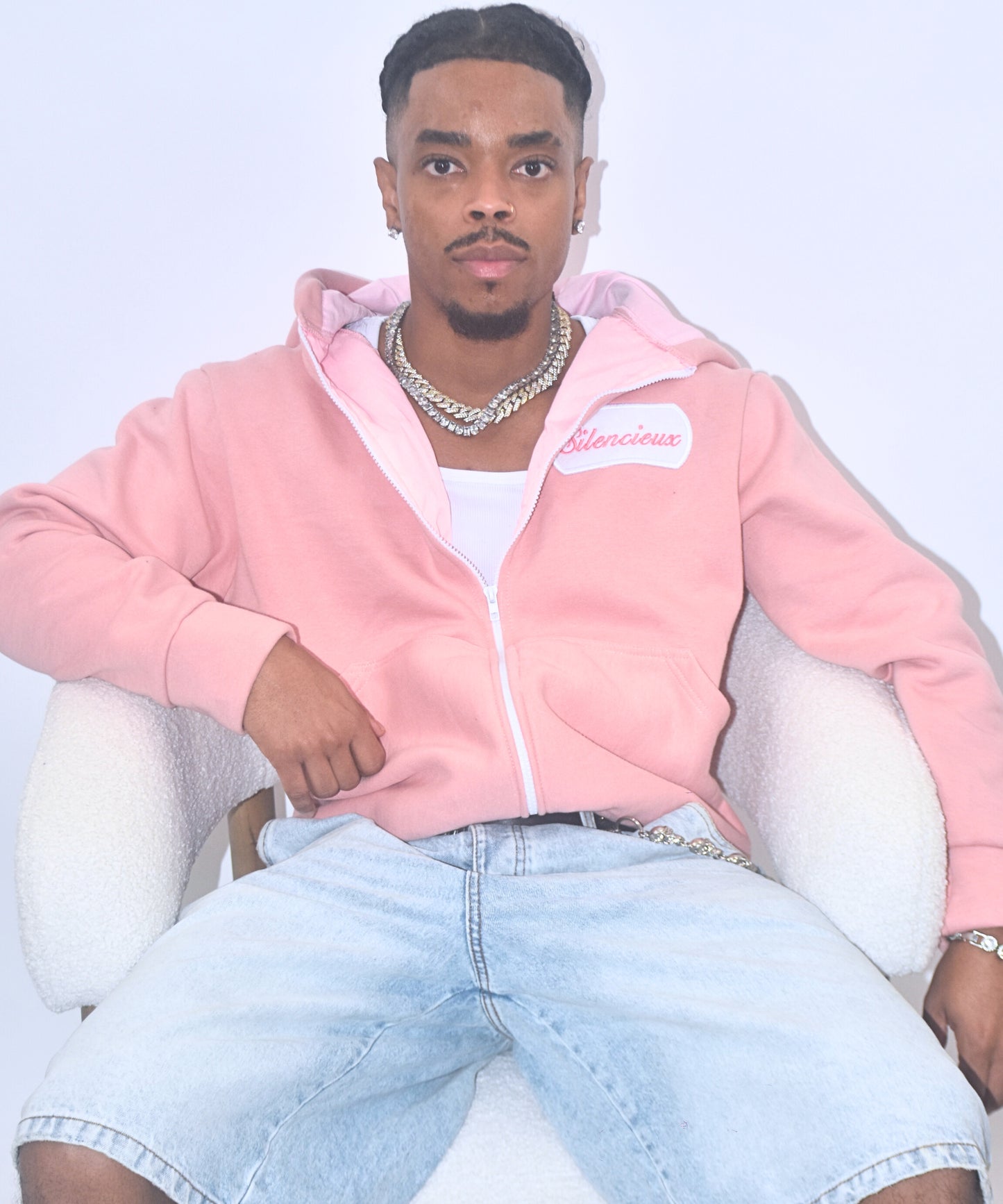 Aurora Hoodie Men – Light Pink, Handmade Limited Edition