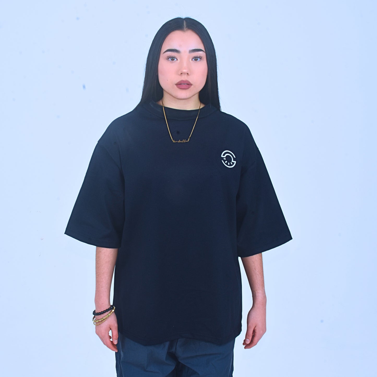 Women Navy Blue Short Sleeve T-shirt