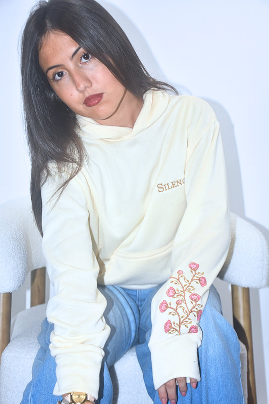 Eternal Bloom Hoodie Women – Beige, Handmade Limited Edition