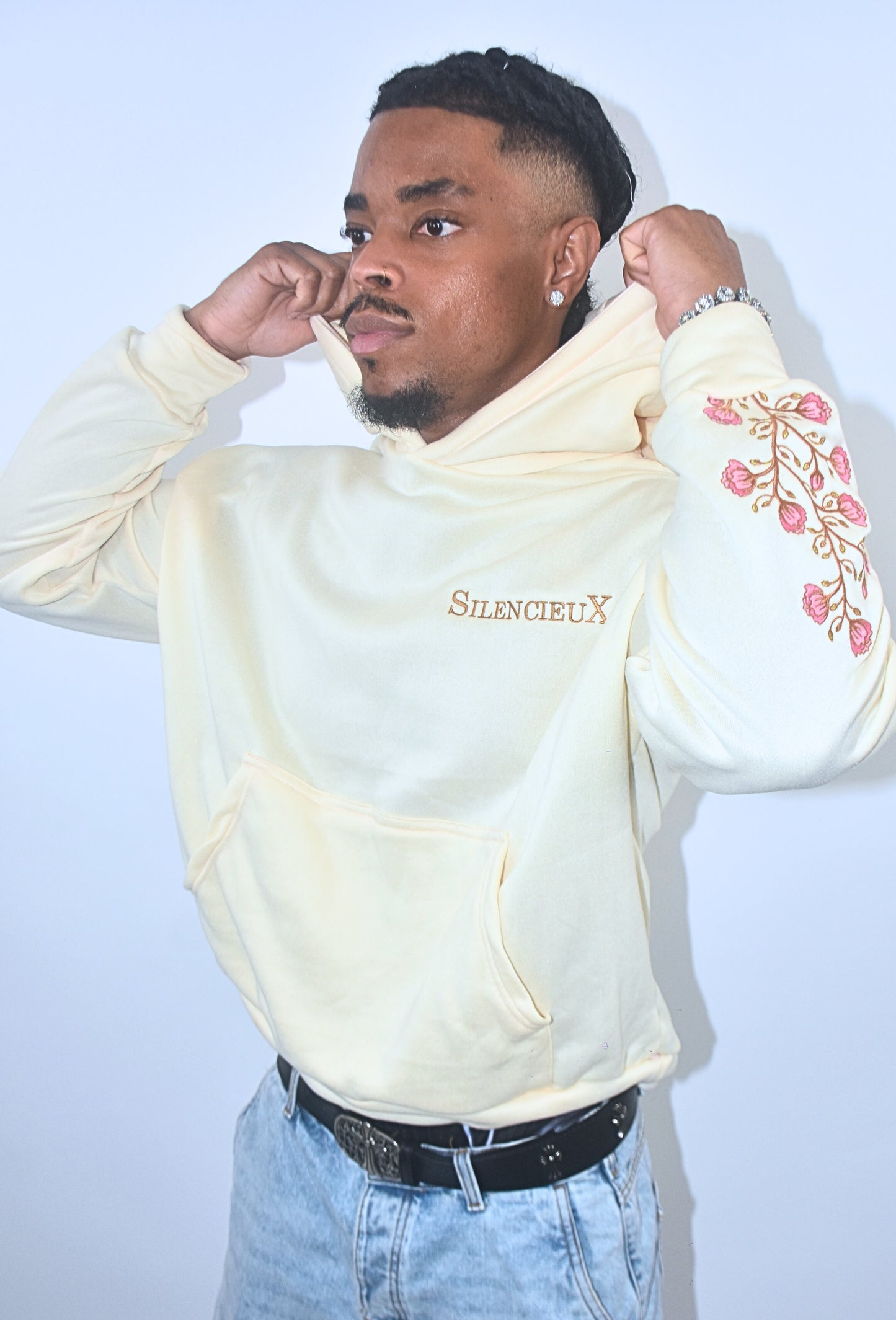 Eternal Bloom Hoodie Men – Beige, Handmade Limited Edition