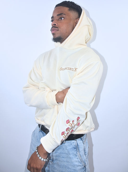 Eternal Bloom Hoodie Men – Beige, Handmade Limited Edition