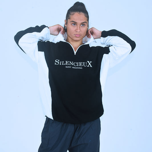 Women 1/4 Zip Fleece - Black & White